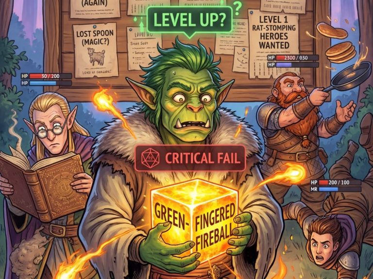 Orc
Magic Crystal
Critical Fail
Side Quest
Level Up
RPG
Fire Spells
Fantasy Adventure
Quest Board
Humor